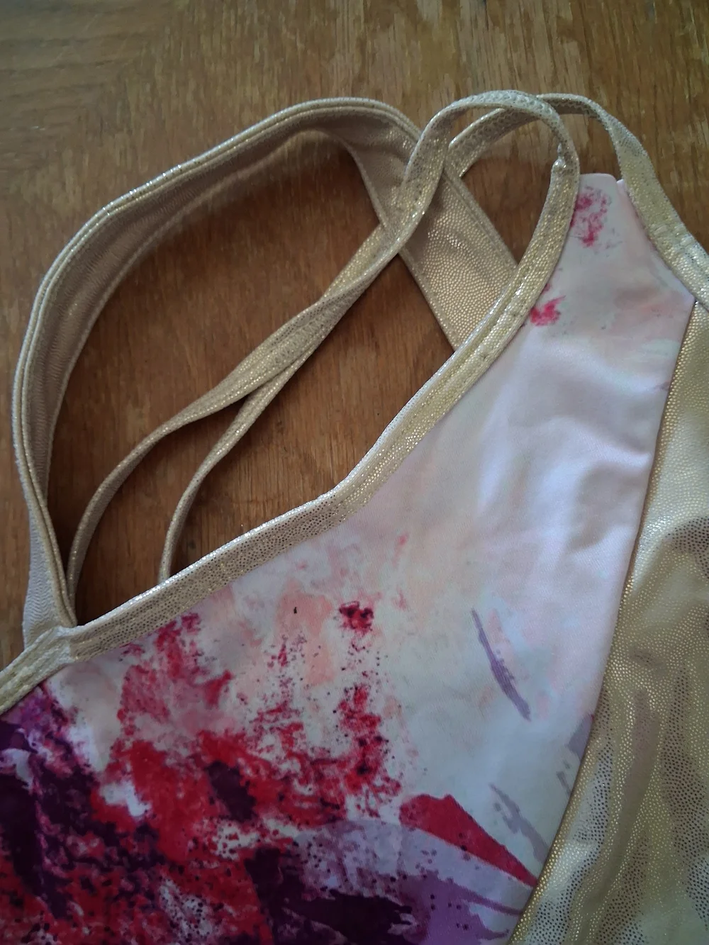 Justice Pink and Purple Floral Swimsuit with Gold Trim